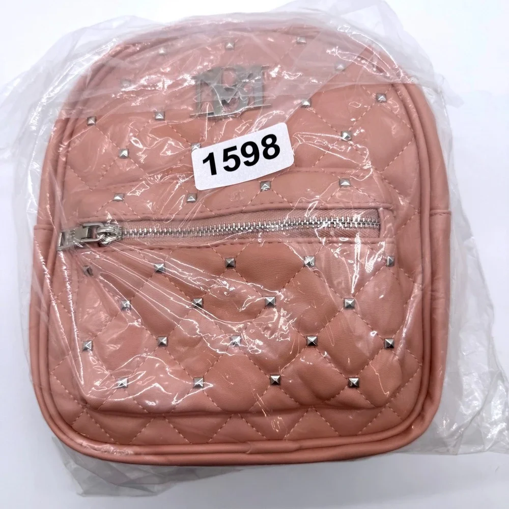 Badgley Mischka Mini Studded Backpack‎ Purse Vegan Leather Blush Quilted NWT